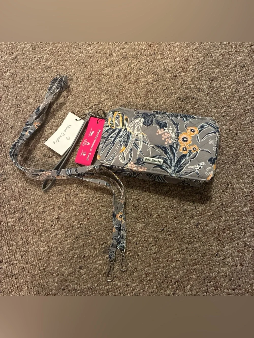 Vera Bradley Gray Floral Zip-Around Wristlet with Detachable Strap - Picture 3 of 5